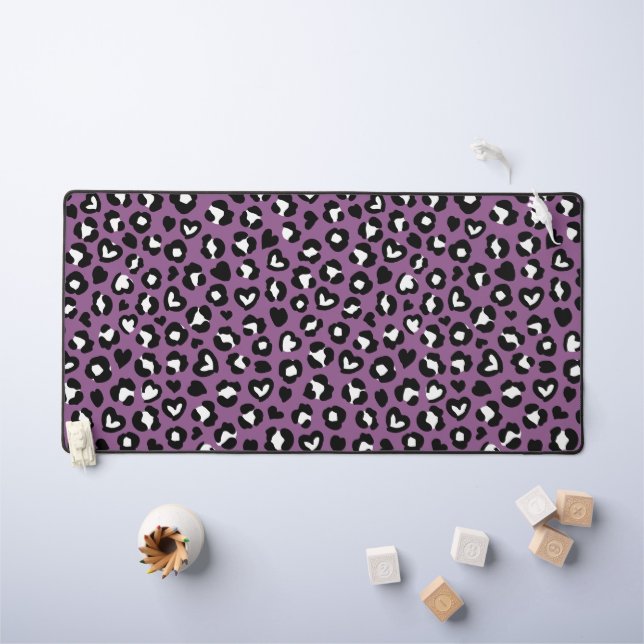 Animal Print, Purple Leopard, Cheetah Spots, Heart Desk Mat (Kids Table)