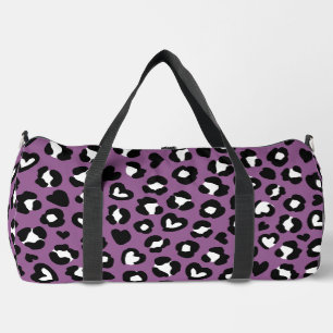 Animal Print, Purple Leopard, Cheetah Spots, Heart Duffle Bag