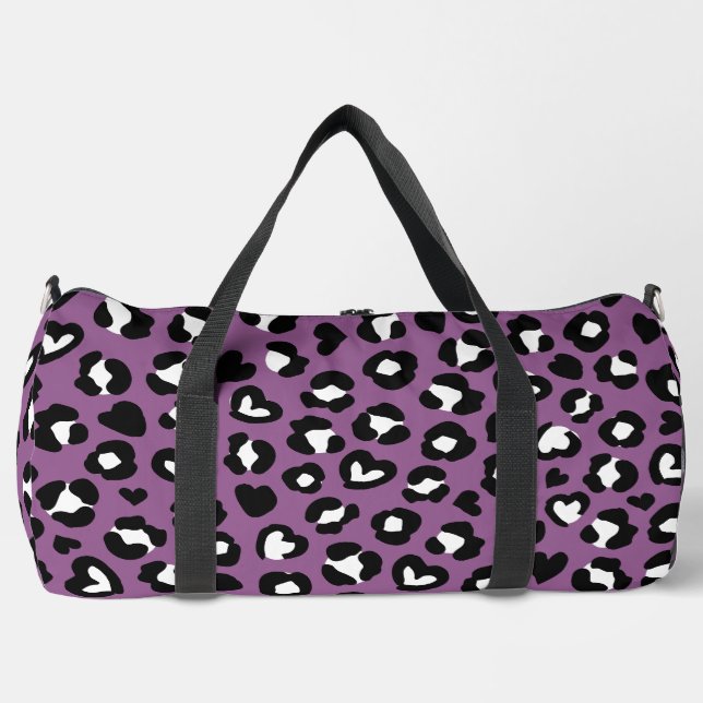 Animal Print, Purple Leopard, Cheetah Spots, Heart Duffle Bag (Front)
