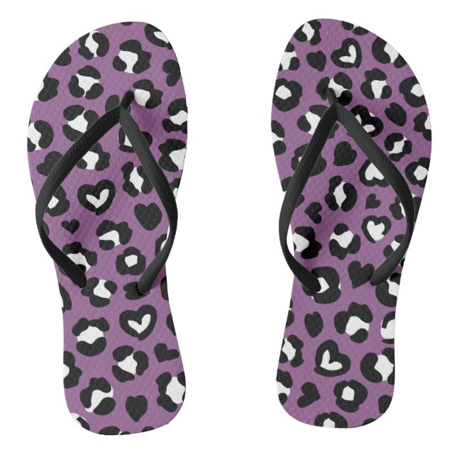 Animal Print, Purple Leopard, Cheetah Spots, Heart Flip Flops (Footbed)