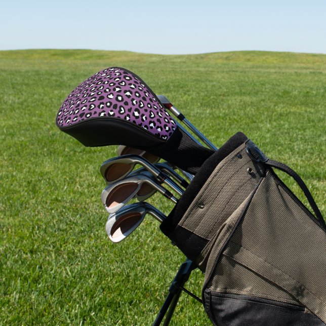 Animal Print, Purple Leopard, Cheetah Spots, Heart Golf Head Cover (In Situ)