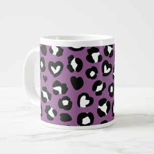 Animal Print, Purple Leopard, Cheetah Spots, Heart Large Coffee Mug