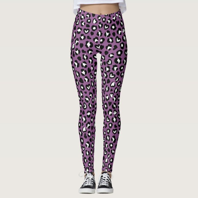 Animal Print, Purple Leopard, Cheetah Spots, Heart Leggings (Front)