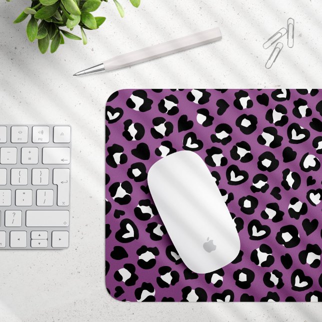 Animal Print, Purple Leopard, Cheetah Spots, Heart Mouse Mat (Creator Uploaded)