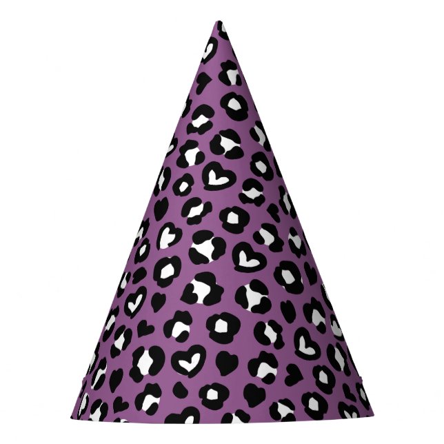 Animal Print, Purple Leopard, Cheetah Spots, Heart Party Hat (Front)