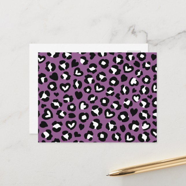 Animal Print, Purple Leopard, Cheetah Spots, Heart Postcard (Front/Back In Situ)