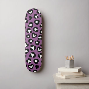 Animal Print, Purple Leopard, Cheetah Spots, Heart Skateboard