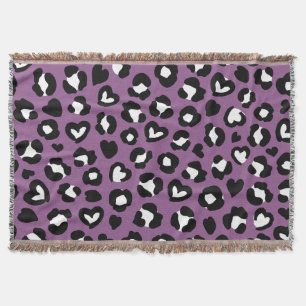 Animal Print, Purple Leopard, Cheetah Spots, Heart Throw Blanket