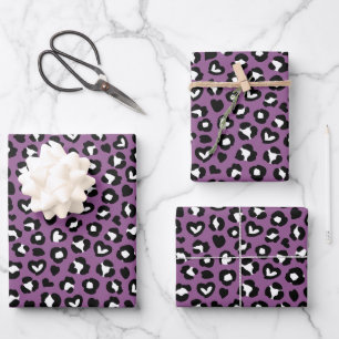 Animal Print, Purple Leopard, Cheetah Spots, Heart Wrapping Paper Sheet