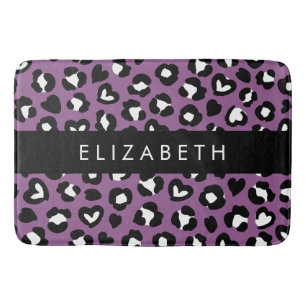 Animal Print, Purple Leopard, Hearts, Your Name Bath Mat