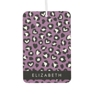 Animal Print, Purple Leopard, Hearts, Your Name Car Air Freshener
