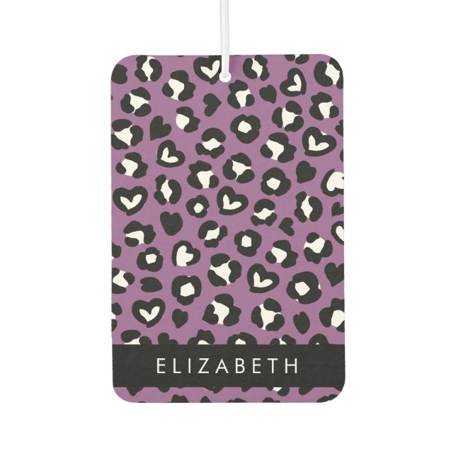 Animal Print, Purple Leopard, Hearts, Your Name Car Air Freshener (Front)