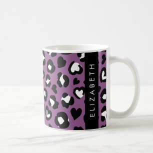Animal Print, Purple Leopard, Hearts, Your Name Coffee Mug