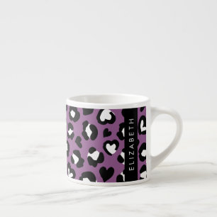 Animal Print, Purple Leopard, Hearts, Your Name Espresso Cup