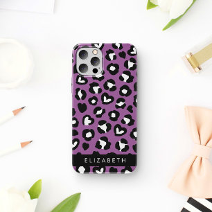 Animal Print, Purple Leopard, Hearts, Your Name iPhone 16 Case