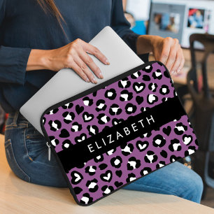 Animal Print, Purple Leopard, Hearts, Your Name Laptop Sleeve