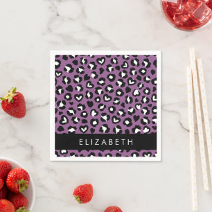 Animal Print, Purple Leopard, Hearts, Your Name Napkin