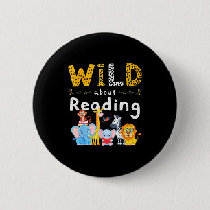 Animal print read a book character kids wild about 6 cm round badge