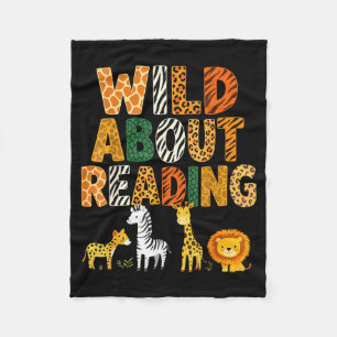 Animal print read a book character kids wild about fleece blanket