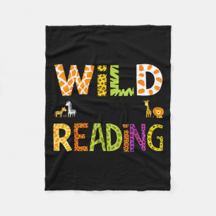 Animal print read a book character kids wild about fleece blanket
