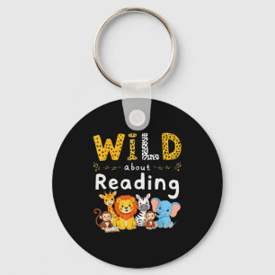 Animal print read a book character kids wild about key ring