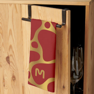 Animal print- red and  giraffe pattern kitchen tow tea towel