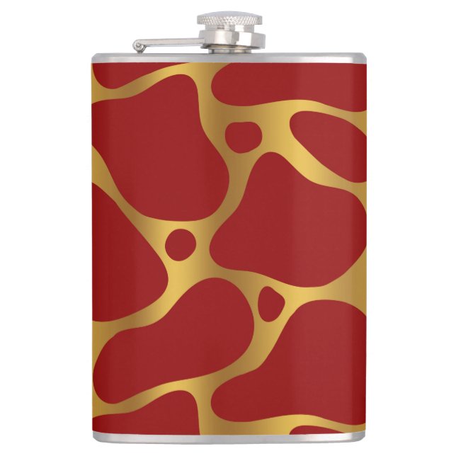Animal print-red and gold giraffe pattern hip flask (Front)