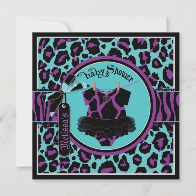 Animal Print Rock Star Tutu Baby Shower Invitation (Front)