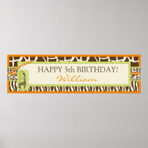 Animal Print Safari & Giraffe Birthday Banner