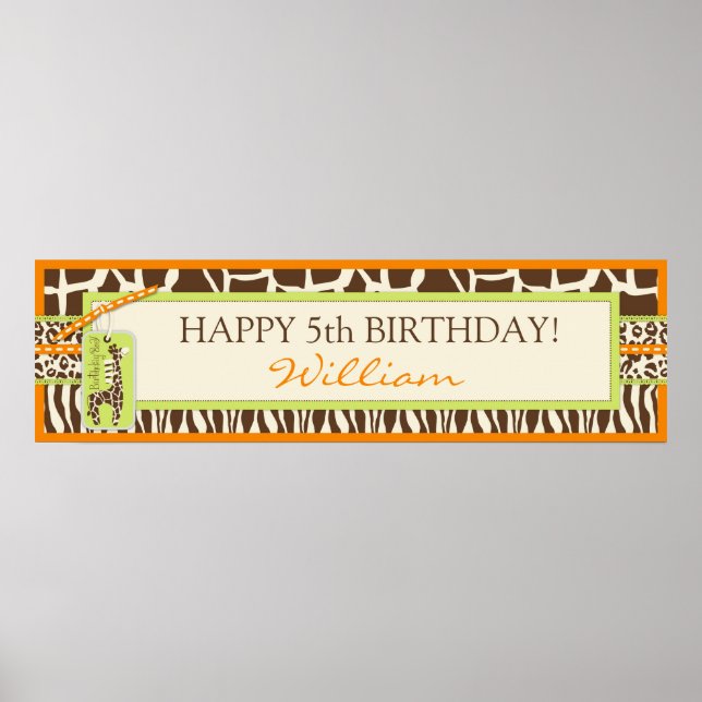 Animal Print Safari & Giraffe Birthday Banner (Front)