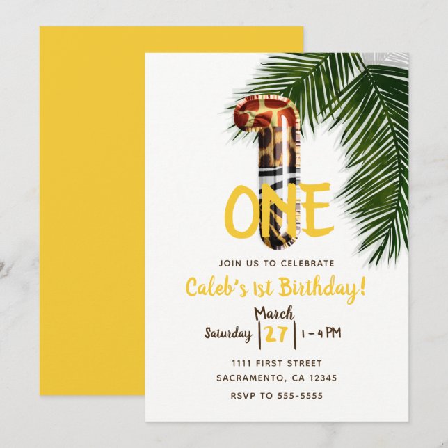 Animal Print Safari Jungle ONE 1st Birthday Party Invitation (Front/Back)