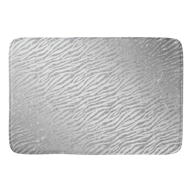 Animal Print Silver Glitter Glam Bath Mat (Front)