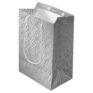 Animal Print Silver Glitter Glam Medium Gift Bag