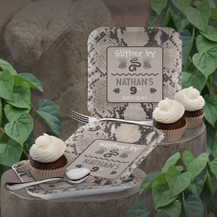 Animal Print Snake Taupe Birthday Paper Plate