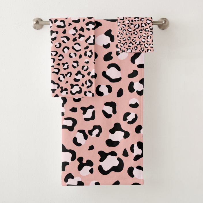 Animal Print, Spotted Leopard Pink Black Bath Towel Set Zazzle.co.uk