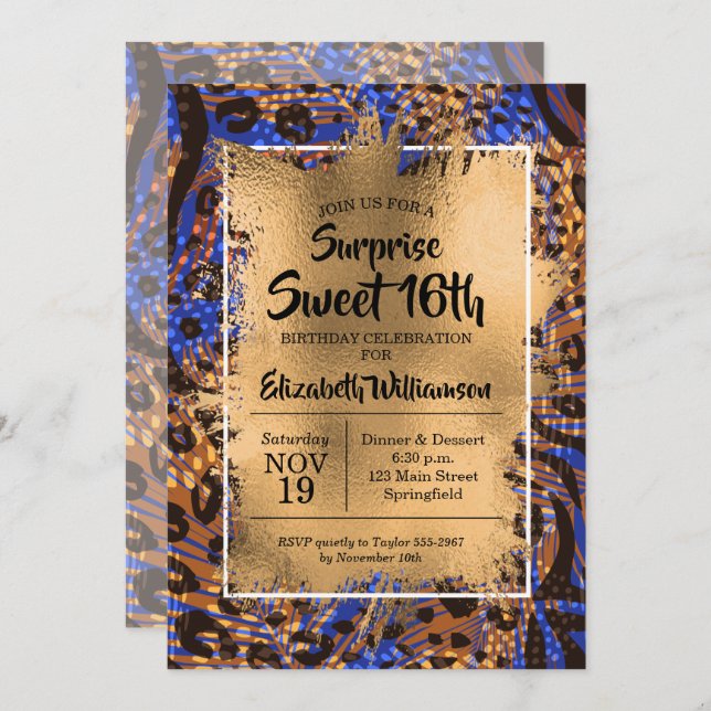 Animal Print Sweet 16th Birthday Invitations (Front/Back)