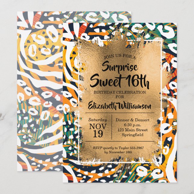 Animal Print Sweet 16th Birthday Invitations (Front/Back)