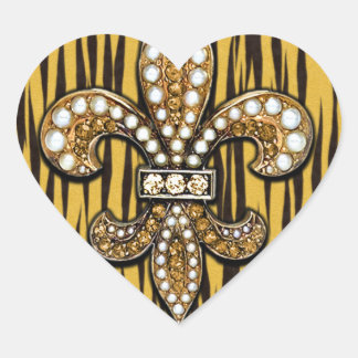 Animal Print Tiger Fleur Di Lis Jewel Heart Sticker