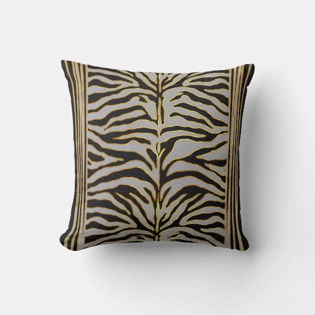 Animal print, tiger stripes in gold and greys cushion (Front)