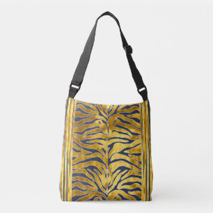 Animal print, tiger stripes in gold, blue, white crossbody bag