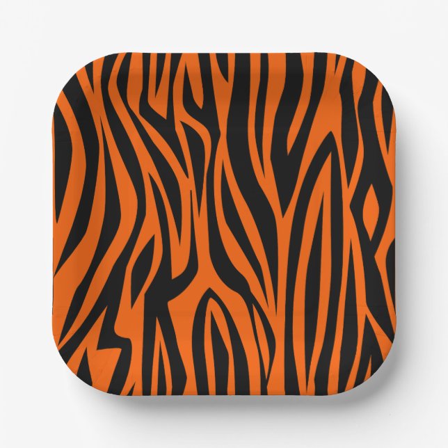 animal print tiger stripes wild orange paper plate (Front)