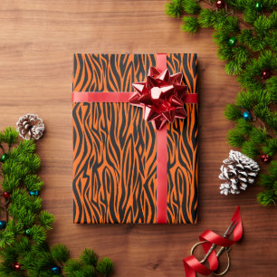 animal print tiger stripes wild orange wrapping paper
