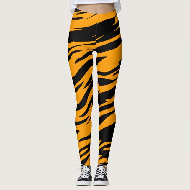 Animal Print Tiger Strips Orange Leggings (Front)