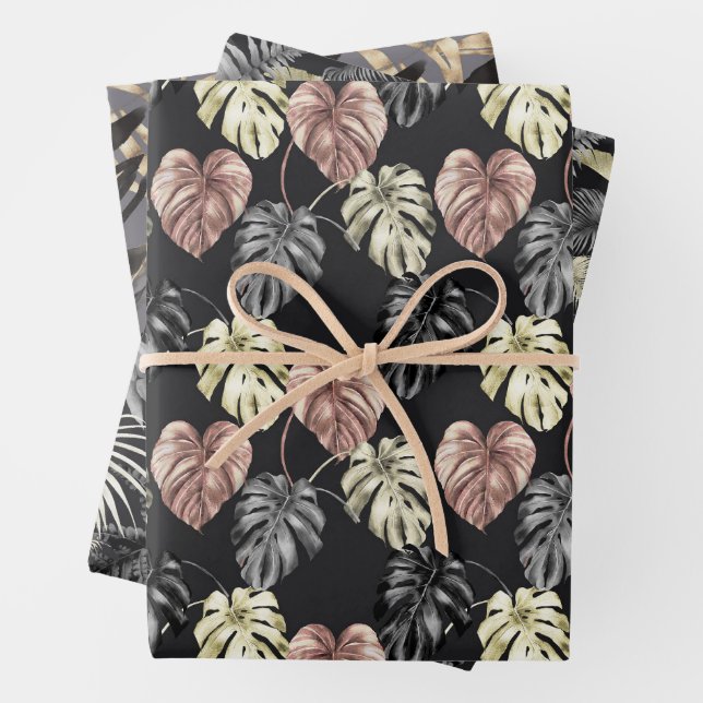 Animal Print Tropical Gold Pattern Wrapping Paper Sheet (In situ)