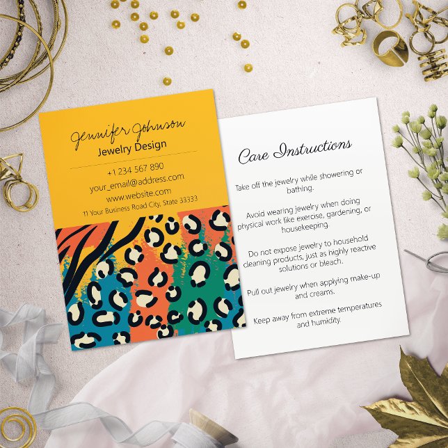 Animal Print Yellow Colourful Jewellery Care Cards (Creator Uploaded)