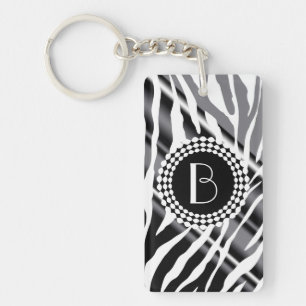 Animal Print Zebra Pattern and Monogram Key Ring
