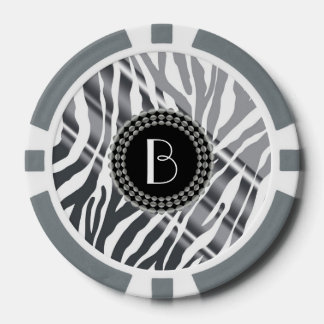 Animal Print Zebra Pattern and Monogram Poker Chips