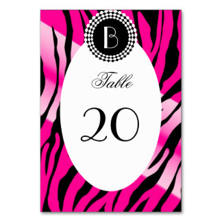 Animal Print Zebra Pattern and Monogram Table Number