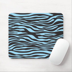 Animal Print, Zebra Stripes - Black Blue Mouse Mat