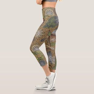 Animal Prints Sage and Gold Fantasy Paisley Capri Leggings